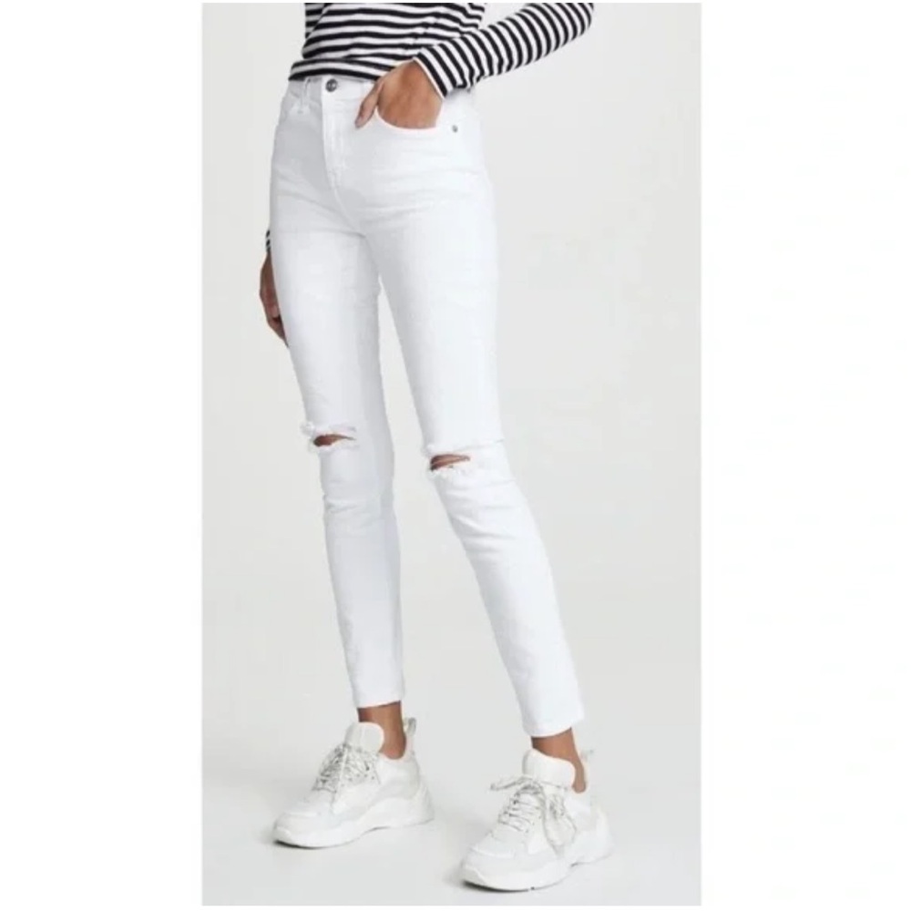 Current Elliott white ripped skinny jeans